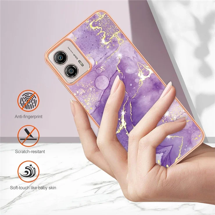 For Motorola Moto G53 5G / G23 4G / G13 4G TPU Case with IMD Marble Pattern Electroplated Back Cover - Purple 002