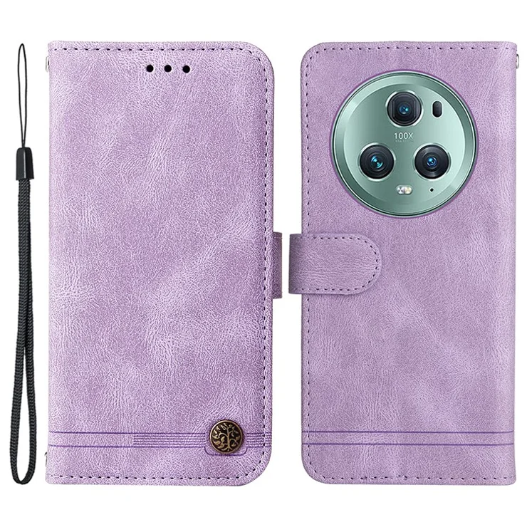 For Honor Magic5 Pro Leather Wallet Cases Skin Touch Phone Cover Stand with Strap - Purple