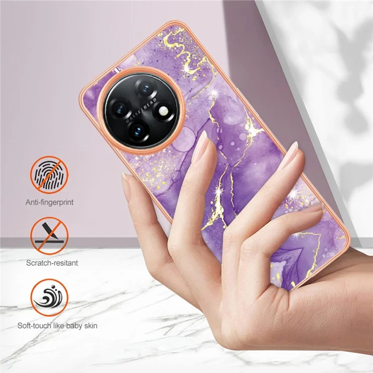 For OnePlus 11 5G TPU Case with IMD Marble Pattern Electroplated Back Cover - Purple 002