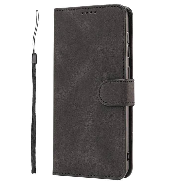 For Oppo A74 4G / F19 Shockproof Case Wallet Phone Shell Anti-Drop Leather Phone Cover with Strap - Black
