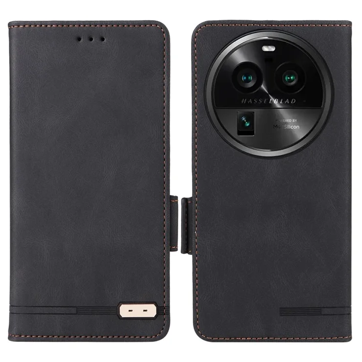 For Oppo Find X6 Pro PU Leather Wallet Phone Case Hardware Decor Folding Stand Cover - Black