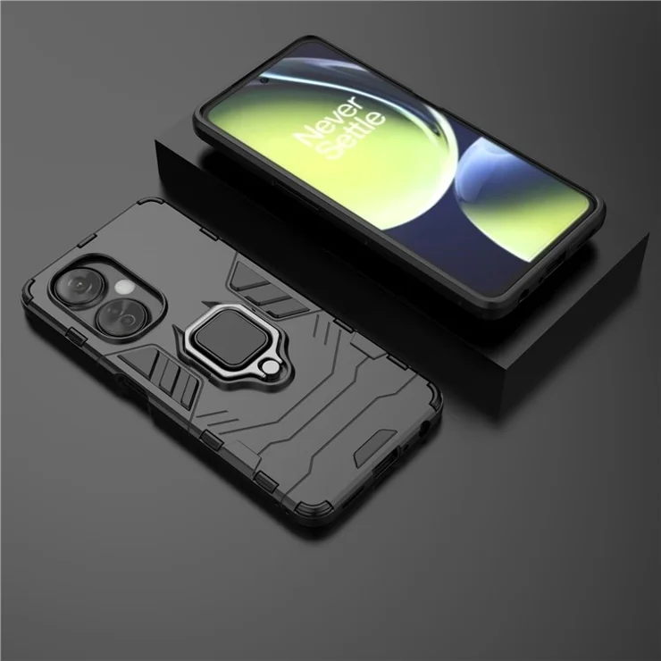 For OnePlus Nord CE 3 Lite 5G / Nord N30 5G Ring Kickstand Phone Case TPU+PC Anti-Scratch Shockproof Cover - Black