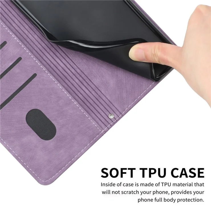 For iPod Touch 5 / 6 / (2019) Phone Case PU Leather Stand Wallet Skin-touch Lines Imprinted Cover - Purple