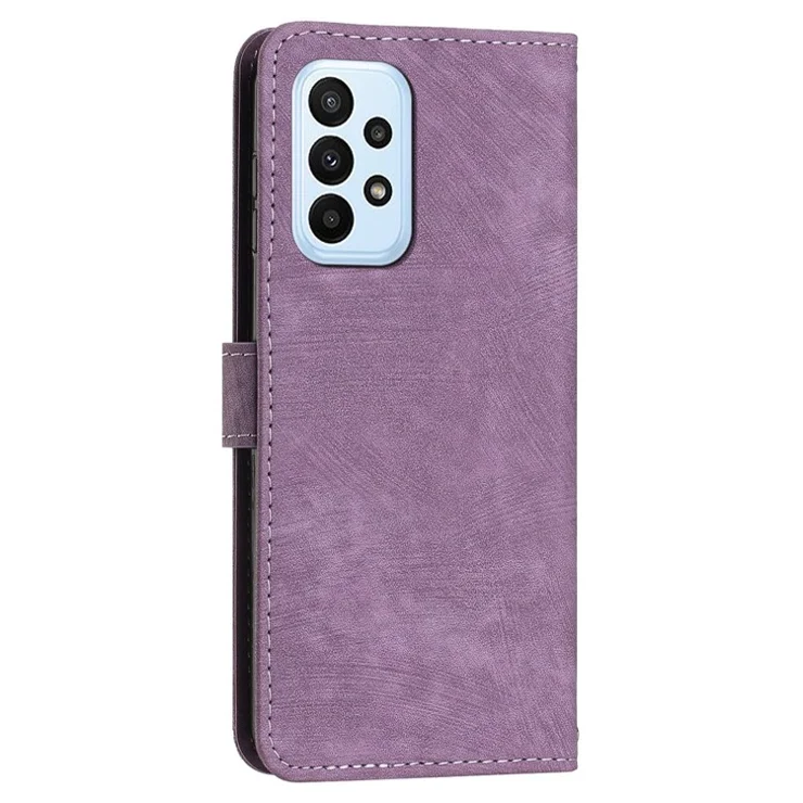 PU Leather Phone Case for Samsung Galaxy A23 4G / A23 5G (Global Version) / M23 5G / F23 5G / M13 4G , Lines Imprinted Stand Flip Wallet Cover - Purple