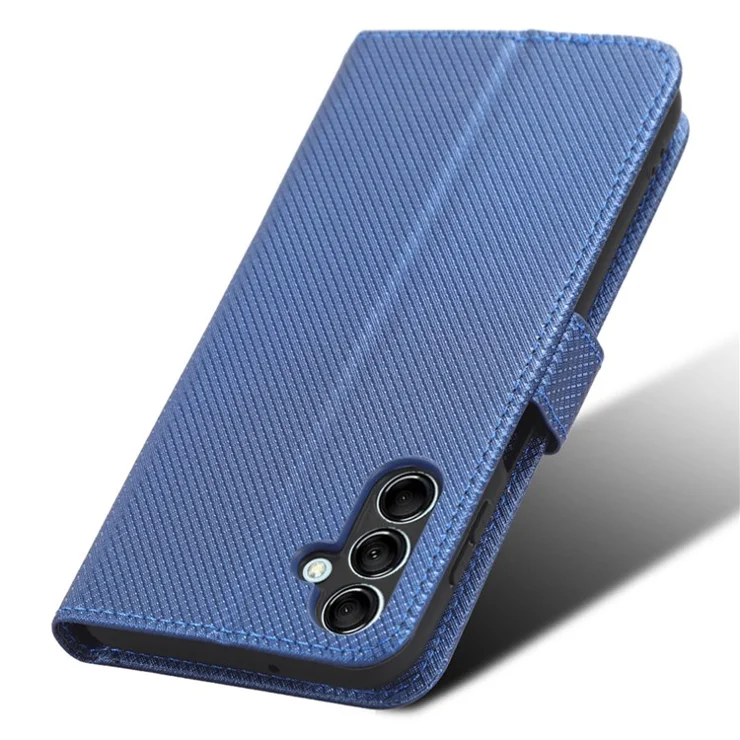 For Samsung Galaxy M14 5G Phone Leather Case Diamond Texture Stand Wallet Cell Phone Cover - Blue