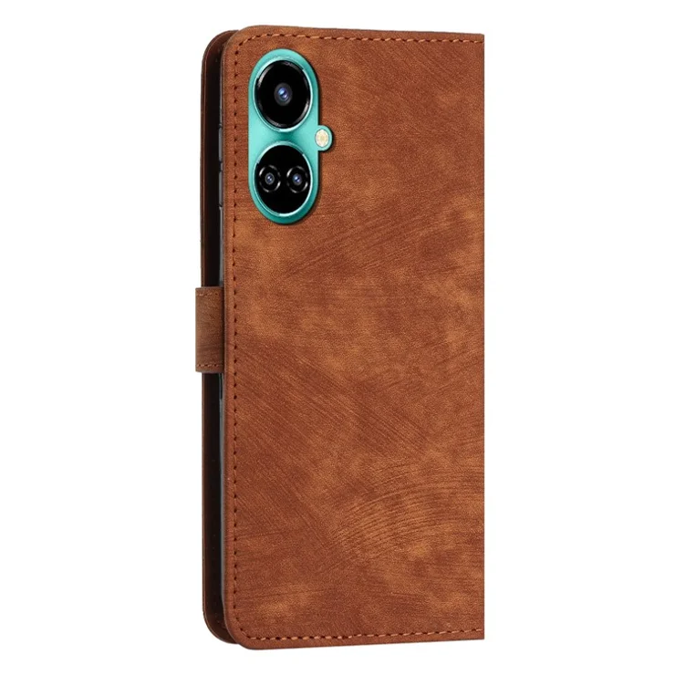 For TECNO Camon 19 4G / 19 Pro 4G / 19 Pro 5G Leather Phone Cover Stand Skin-Touch Lines Imprinted Wallet Case - Brown