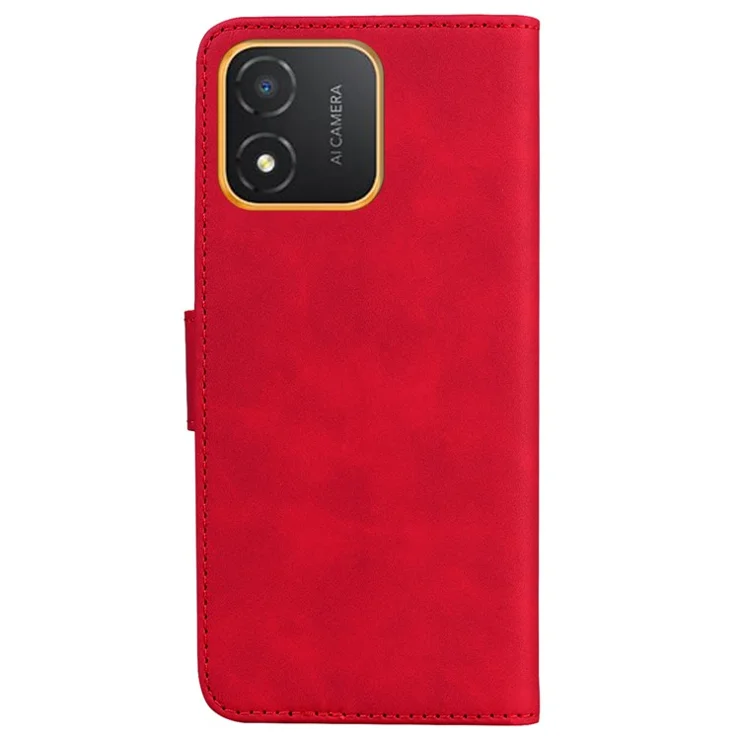 Solid Color Phone Case for Honor X5 4G Anti-drop PU Leather Wallet Stand Cell Phone Cover - Red