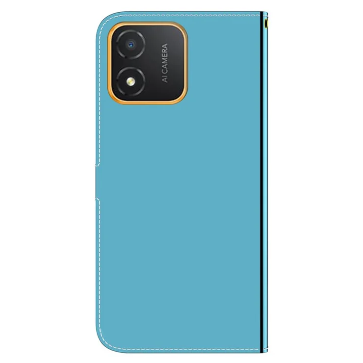 Phone Wallet Case for Honor X5 4G Mirror-Like Surface PU Leather Flip Stand Cover with Strap - Blue