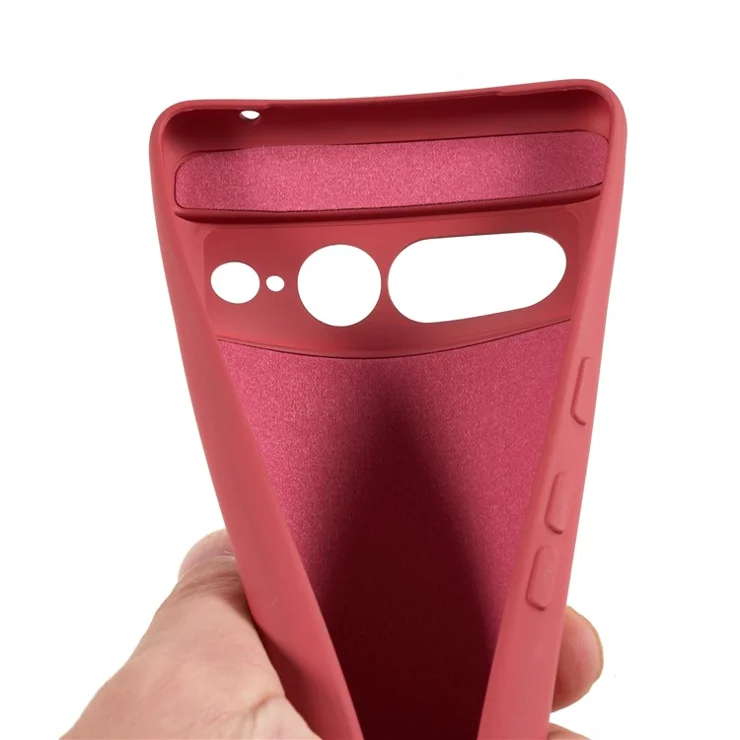For Google Pixel 7 Pro 5G Soft TPU Phone Case Fiber Lining Rubberized Smartphone Cover - Hawthorn Red