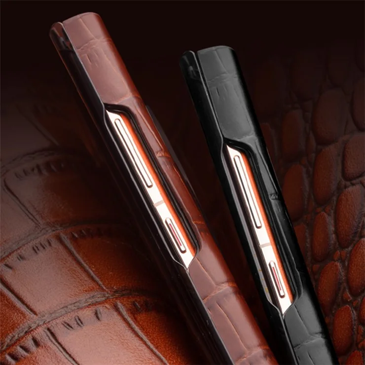 QIALINO For Huawei Mate 50 4G / 50E 4G Genuine Cow Leather PC Cover Anti-Drop Phone Case - Brown