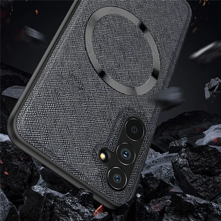 For Samsung Galaxy A14 5G / A14 4G Magnetic Phone Case Cross Texture Leather Coated TPU Phone Cover - Purple