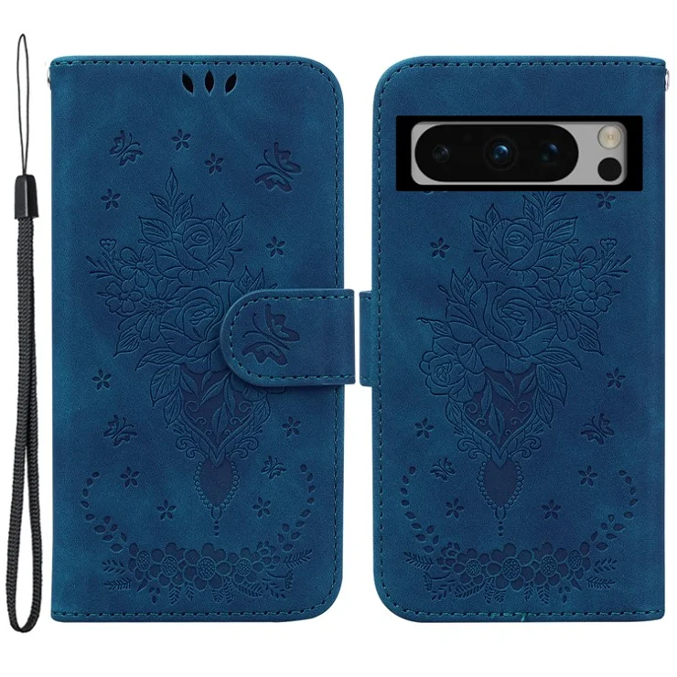 For Google Pixel 8 Pro Anti-Dust Leather Stand Phone Case Wallet Imprinted Pattern Smartphone Cover - Blue