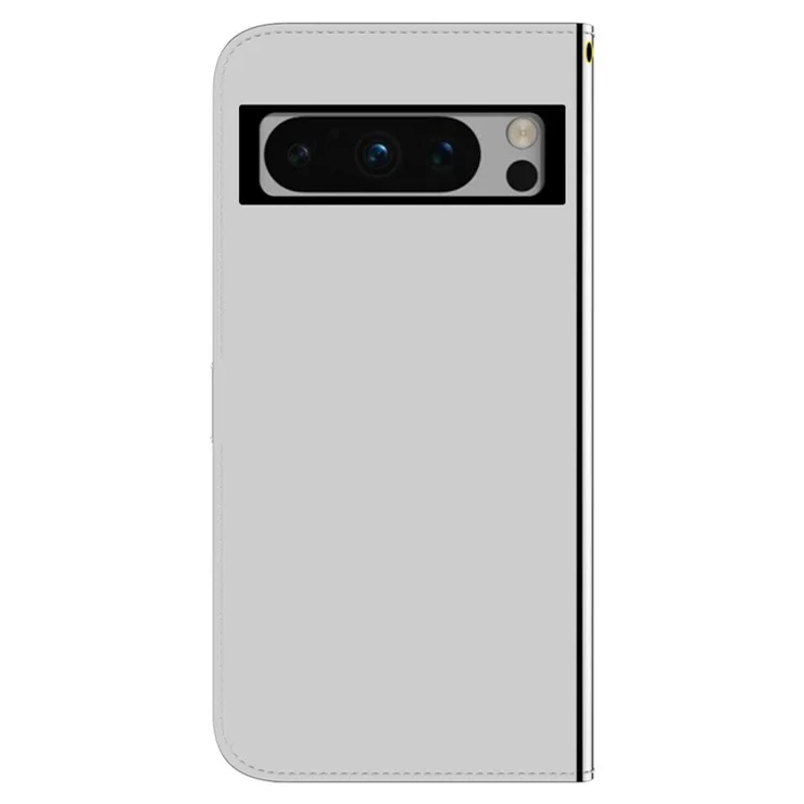 For Google Pixel 8 Pro Flip Stand Phone Case PU Leather Mirror-Like Surface Wallet Cover with Strap - Silver