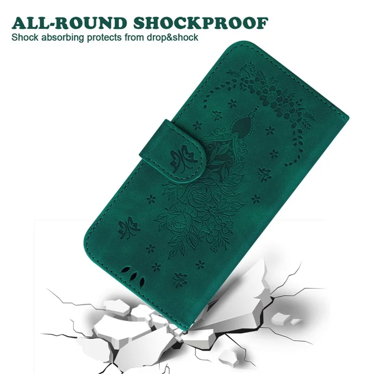 PU Leather Phone Case for Google Pixel 8 Stand Wallet Rose Butterfly Imprinted Phone Anti-drop Cover Shell - Green