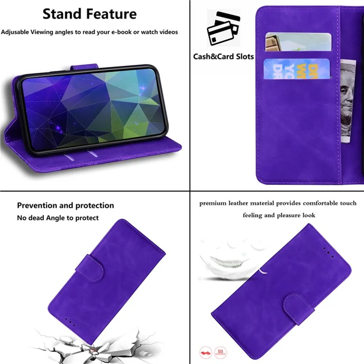 PU Leather Shell for Huawei nova Y61 4G / Enjoy 50z 4G Solid Color Phone Case Wallet Stand Cell Phone Cover - Purple