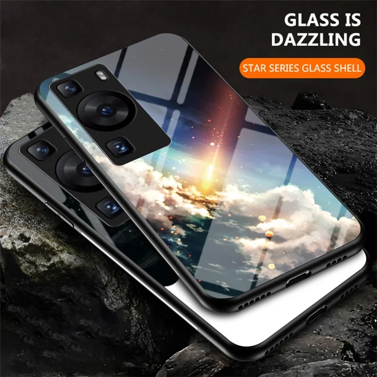 For Huawei P60 / P60 Pro 5G PC+TPU+Tempered Glass Starry Sky Pattern Phone Case Drop-proof Cover - Bright Starry Sky