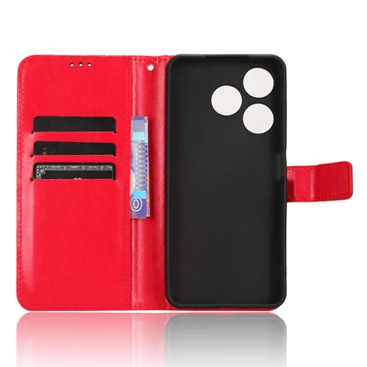 For TECNO Spark 10 4G PU Leather Wallet Case Crazy Horse Texture Stand Flip Phone Cover - Red