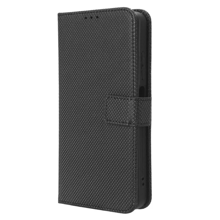 For TECNO Spark 10 4G Folio Leather Protective Phone Cover Stand Diamond Texture Flip Wallet Case - Black