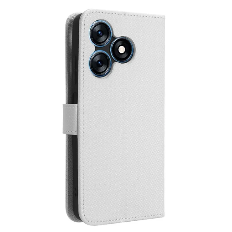 For TECNO Spark 10 4G Folio Leather Protective Phone Cover Stand Diamond Texture Flip Wallet Case - White