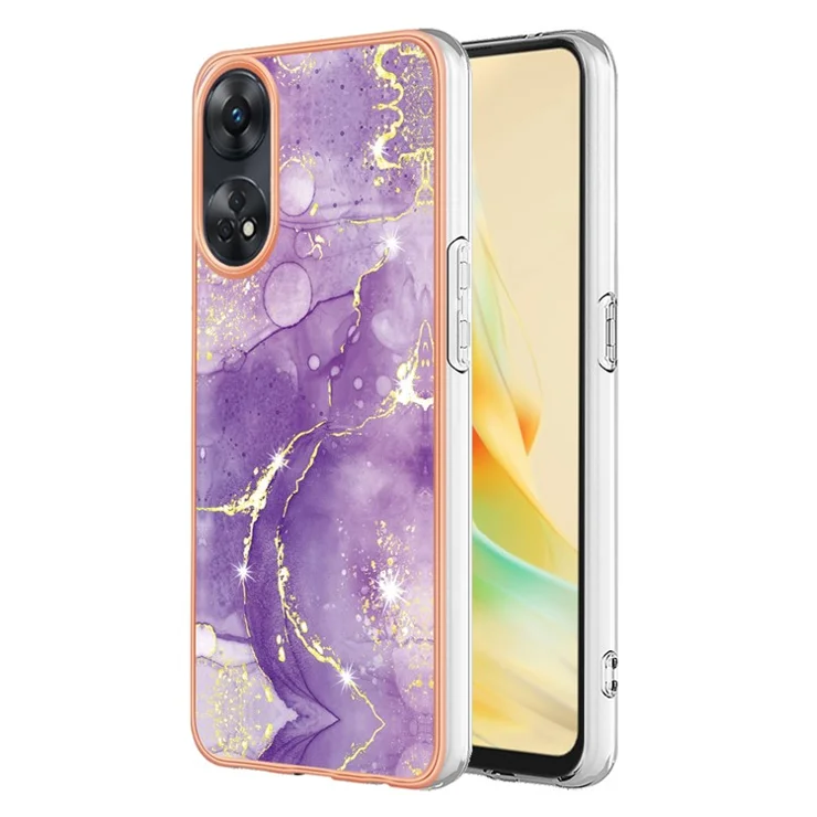 For Oppo Reno8 T 4G TPU Case with IMD Marble Pattern Electroplated Back Cover - Purple 002