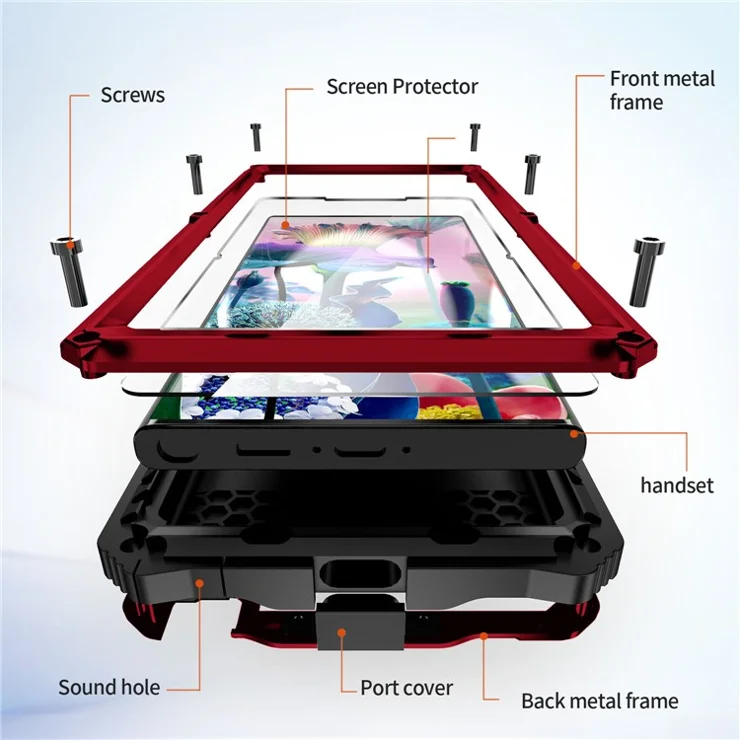 R-JUST For Samsung Galaxy S23 Ultra Kickstand Phone Case PC+Silicone+Metal Waterproof Dust-proof Cover with Screen Protector - Red