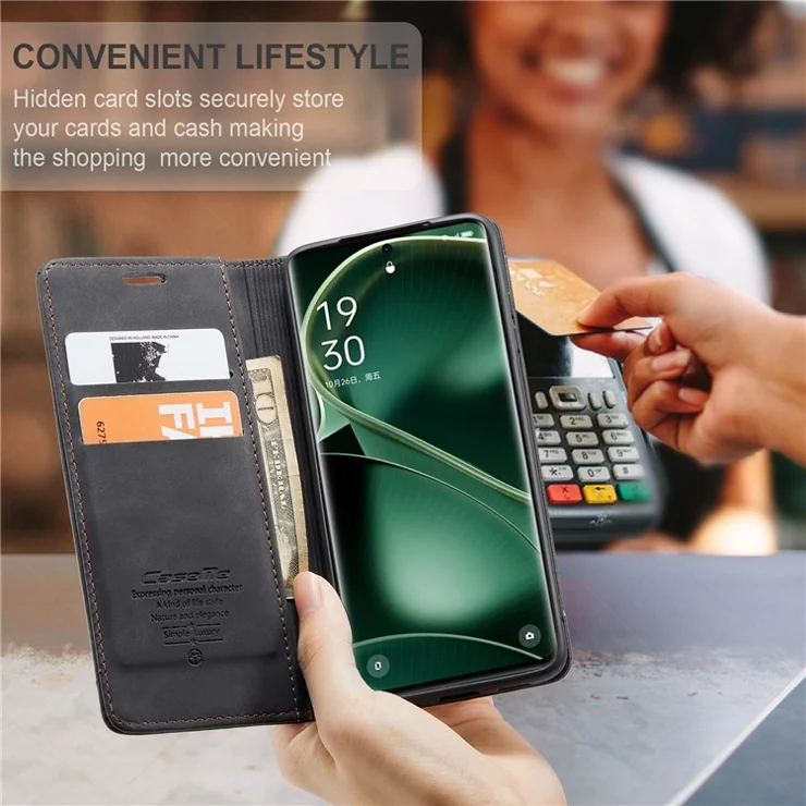 CASEME 013 Series For Oppo Find X6 Pro PU Leather Wallet Phone Case Shockproof Flip Stand Phone Shell - Black