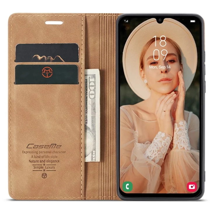CASEME 013 Series For Samsung Galaxy A24 4G (162.1 x 77.6 x 8.3mm) Wallet Case PU Leather Stand Flip Cover - Brown