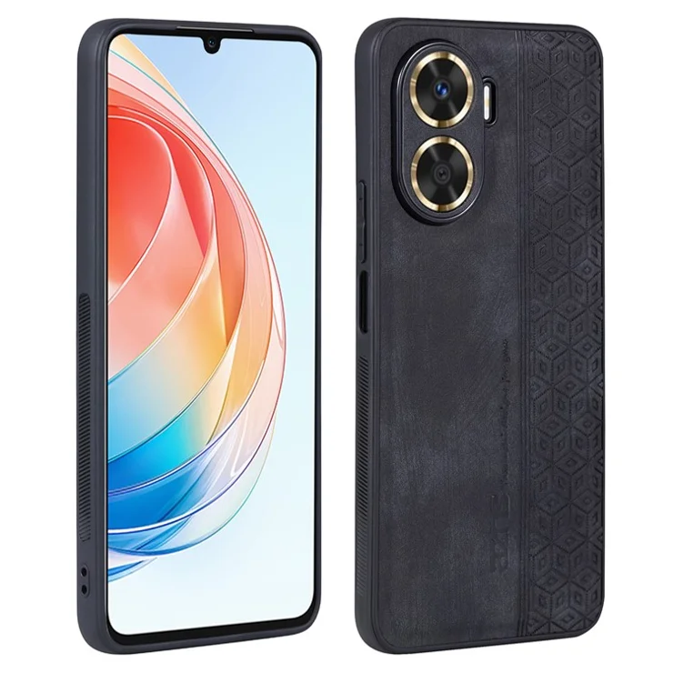 AZNS For Huawei Enjoy 60 Imprinted Phone Case PU Leather Coated TPU Protective Phone Cover - Black