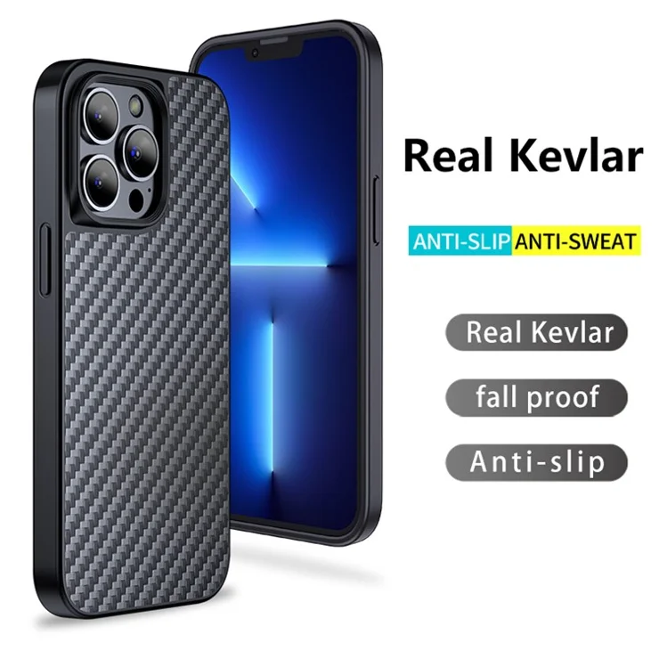 For iPhone 13 Pro Max 6.7 inch Kevlar Fiber TPU Phone Protective Case Magnetic Anti-drop Back Cover