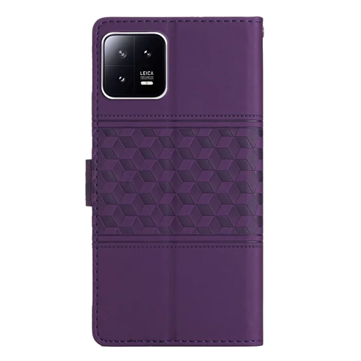 Stand Phone Case for Xiaomi 13 Pro 5G , PU Leather Wallet Imprinted Rhombus Phone Cover - Purple