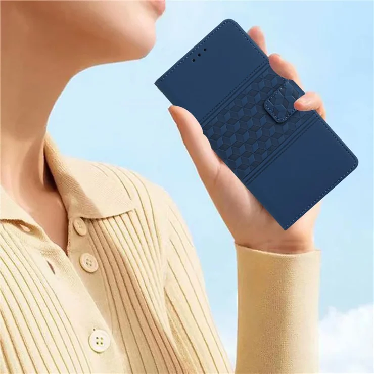 Stand Wallet Phone Case for Google Pixel 7 Pro 5G , PU Leather Imprinted Rhombus Protective Cover - Blue