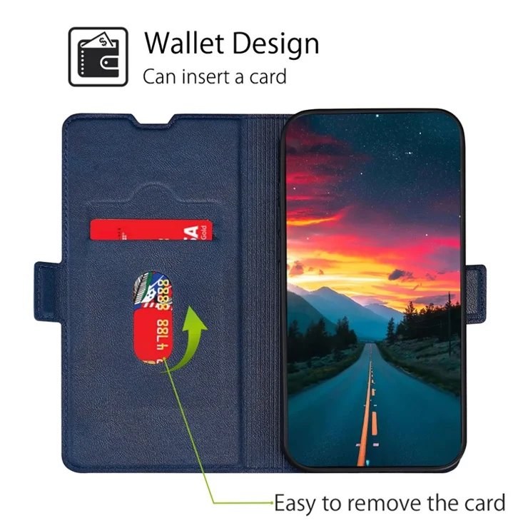 Card Slot PU Leather Phone Case for TECNO Spark 10 4G Flip Stand Shockproof Protective Cover - Blue
