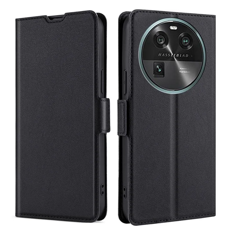 For Oppo Find X6 Fall-proof PU Leather Card Slot Phone Flip Case Stand Protective Cover - Black
