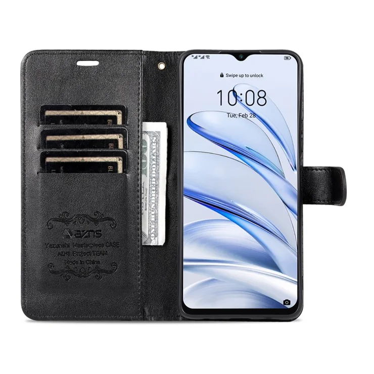 AZNS Phone Case for Honor 70 Lite 5G Mobile Phone Cover PU Leather Stand Wallet Protective Shell - Black