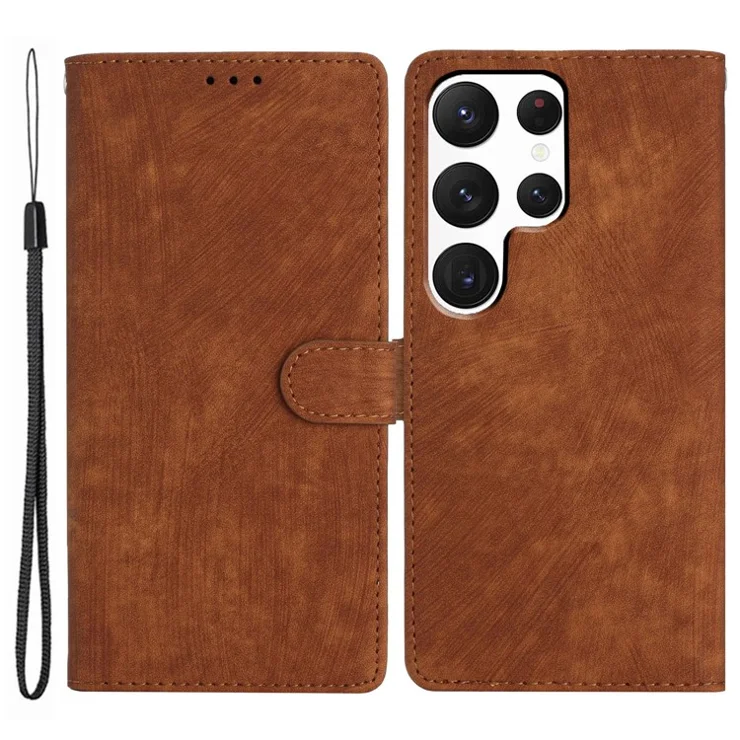 For Samsung Galaxy S22 Ultra 5G Shockproof Case PU Leather Flip Cover Skin-Touch Wallet Phone Shell - Brown