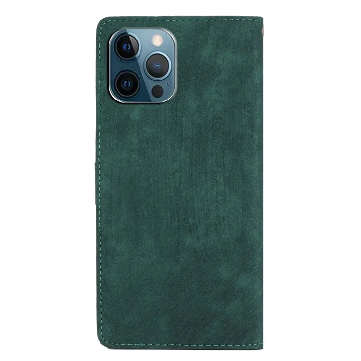 For iPhone 14 Pro Solid Color Skin-touch PU Leather Wallet Shell Anti-drop Stand Phone Case - Green