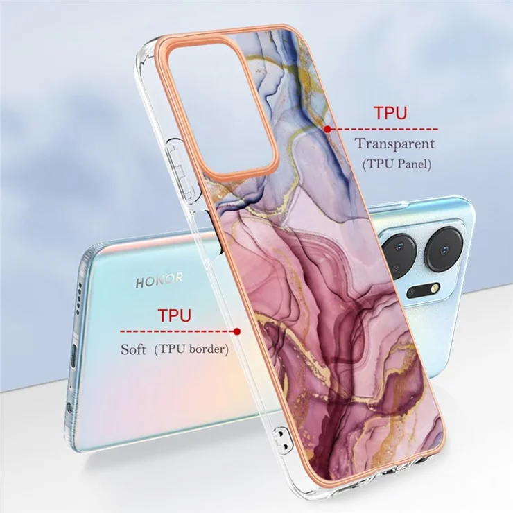 YB IMD Series-16 Style E Phone Case for Honor X7a 5G 2.0mm IMD Marble Pattern Anti-drop TPU Cover - Rose Gold