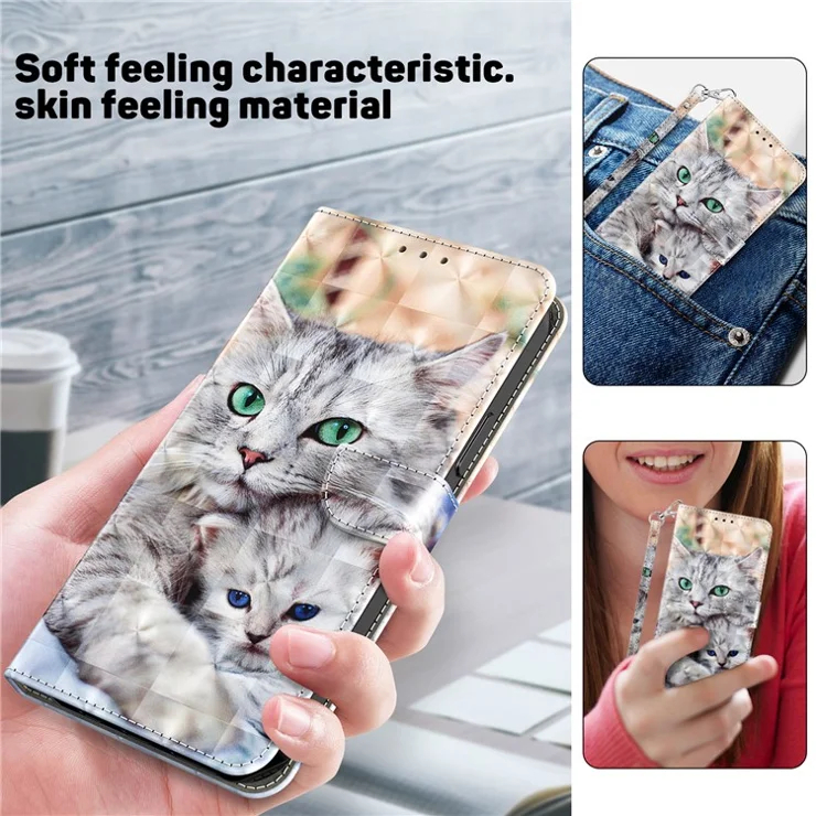 For Xiaomi 13 5G PU Leather Wallet Phone Case 3D Pattern Printing Phone Cover with Strap - Two Cats