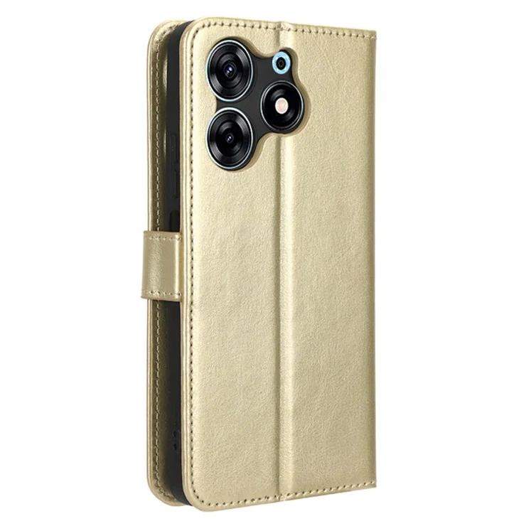 For TECNO Spark 10 Pro / KI7 PU Leather Wallet Case Crazy Horse Texture Stand Flip Phone Cover - Gold