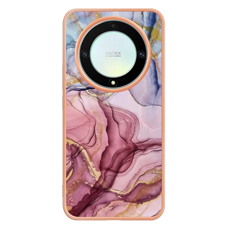 YB IMD Series-16 Style E TPU Phone Case for Honor X9a 5G / Magic5 Lite 5G / X40 5G , Marble Pattern 2.0mm IMD Electroplating Cover - Rose Gold