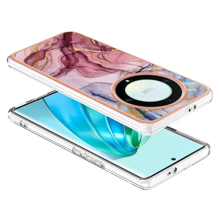 YB IMD Series-16 Style E TPU Phone Case for Honor X9a 5G / Magic5 Lite 5G / X40 5G , Marble Pattern 2.0mm IMD Electroplating Cover - Rose Gold