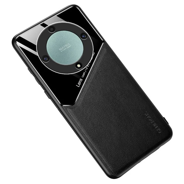 TPU + PC + PU Leather Phone Cover for Honor X9a 5G Slim Phone Case Support Magnetic Car Mount - Black