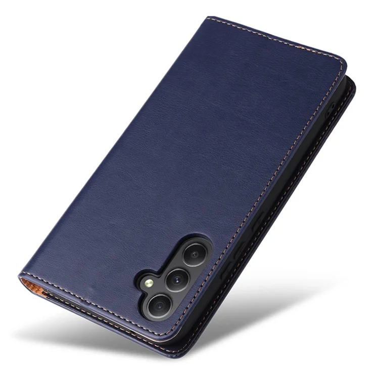 FIERRE SHANN For Samsung Galaxy A34 5G PU Leather Wallet Shockproof Cover Flip Stand Phone Case - Blue
