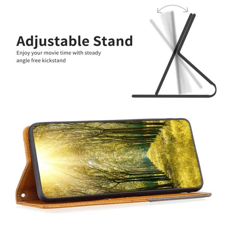 For Nokia C22 PU Leather Folio Cover Imprinting Pattern Card Holder Stand Phone Case - Yellow