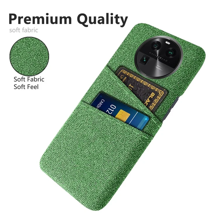 For Oppo Find X6 Protective Phone Case Hard PC + Cloth Cover with 2 Card Slots - Green