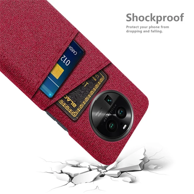 For Oppo Find X6 Pro Dual Card Slots Hard PC + Cloth Phone Case Cell Phone Cover - Red