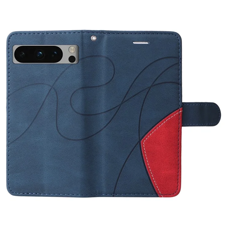 For Google Pixel 8 Pro Leather Case Wallet Stand Color Splicing Phone Cover - Blue