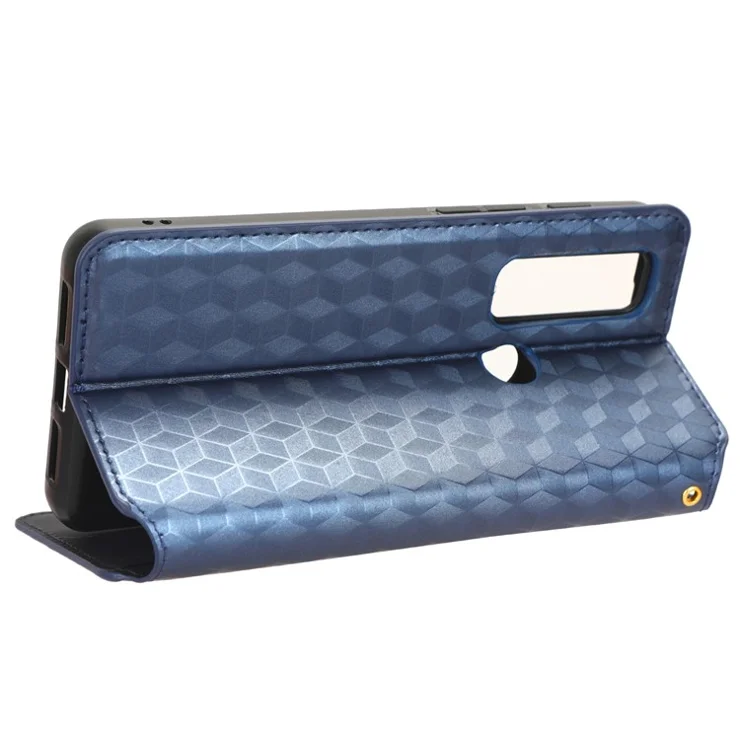 For Motorola Defy 2 5G / Cat S75 5G Rhombus Imprinted PU Leather Phone Case Wallet Stand Flip Cover - Blue