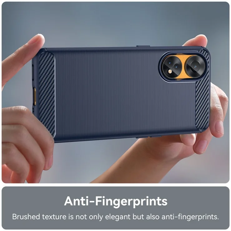 Brushed Carbon Fiber Texture Phone Case for Oppo Reno8 T 4G , Flexible TPU Phone Cover - Blue