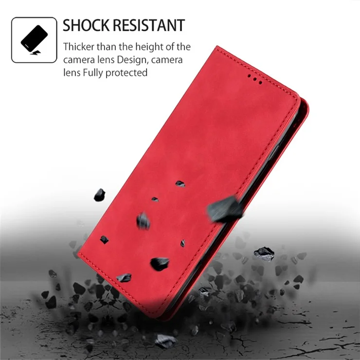 For OnePlus Nord 3 5G / Ace 2V 5G Magnetic Closing Skin-touch Phone Case Leather Stand Cover with Card Slots - Red
